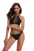Sexy Black Crisscross Detail High Neck Halter Swimsuit